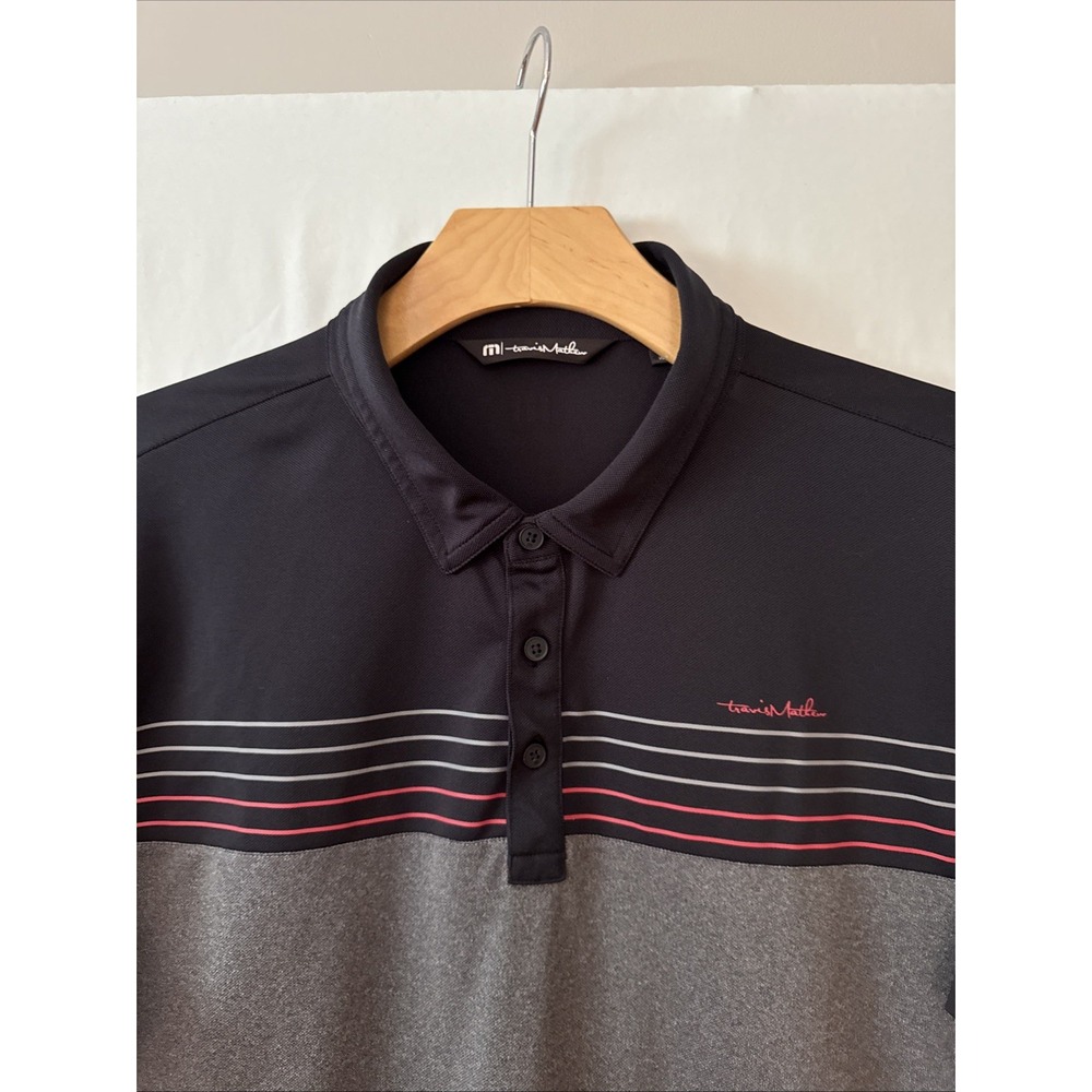 Travis Mathew Men's Polo 2XL Black/Gray/Red Colorblock Short Sleeve LOGO GOLF